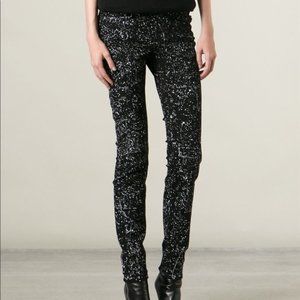 PROENZA SCHOULER | 9" Mid-rise Paint Splatter Black Denim SIZE 24 Made in USA